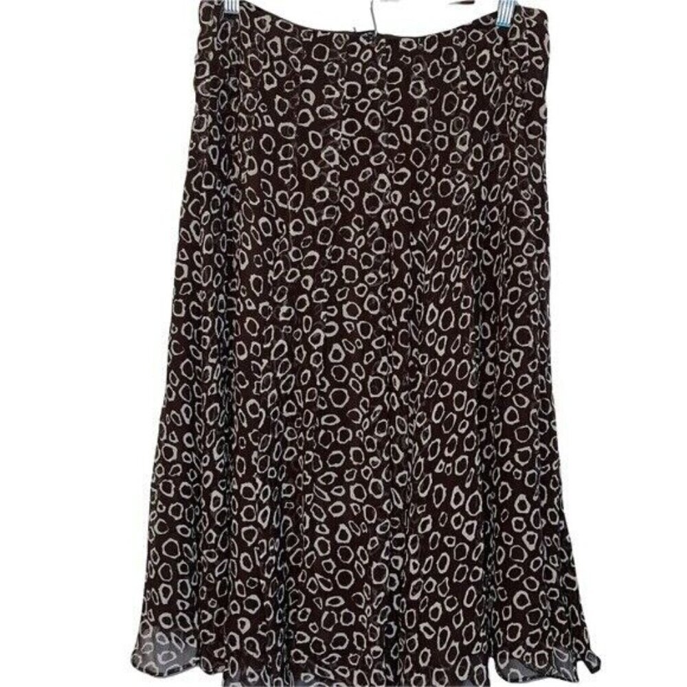 New! Jones New York Maui Brown 100% Silk Pleated Skirt Women's Size 8